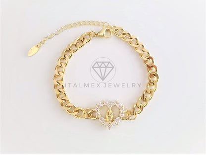 Pulsera de Lujo - 103119 - Cadena Cubana con Virgen CZ Clara Oro Laminado 18K