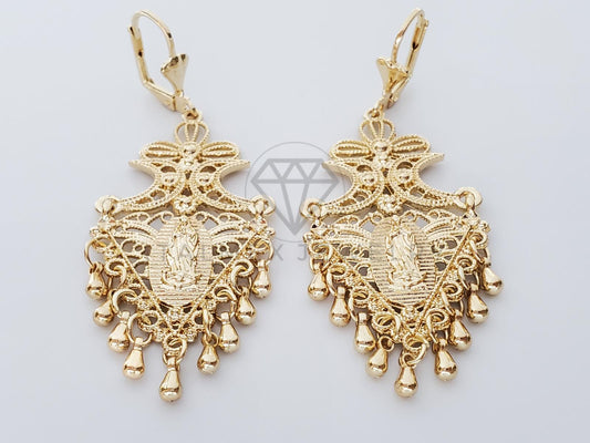 Arete de Lujo - 100760 - Arete Largo Filigrana Virgen Dorado Oro Laminado 18K