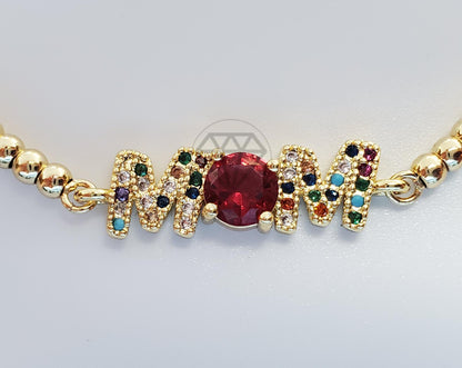 Pulsera Ajustable - 101297 - Diseño de Mamá|MOM con CZ Color Oro Laminado 18K