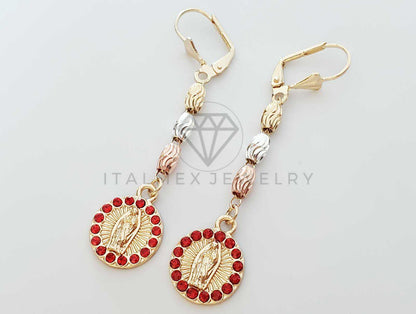 Arete de Lujo - 100765 - Arete Largo diseño de Rosario Virgen CZ Roja Oro Laminado 18K
