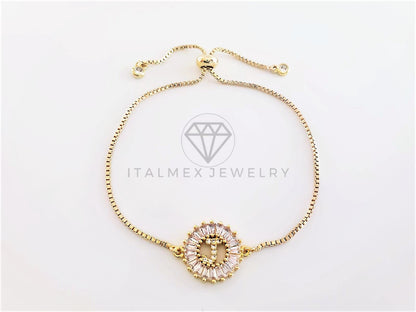 Pulsera Ajustable - 102635 - Diseño de Inicial "J" CZ Clara Oro Laminado 18K