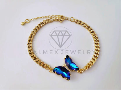 Pulsera de Lujo - 103958 - Diseño Cubana con Mariposa CZ Azul Oro Laminado 18K