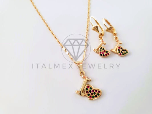 Juego de Lujo - 103949 - Diseño Corazón con Circonia Colores Oro Laminado 18K