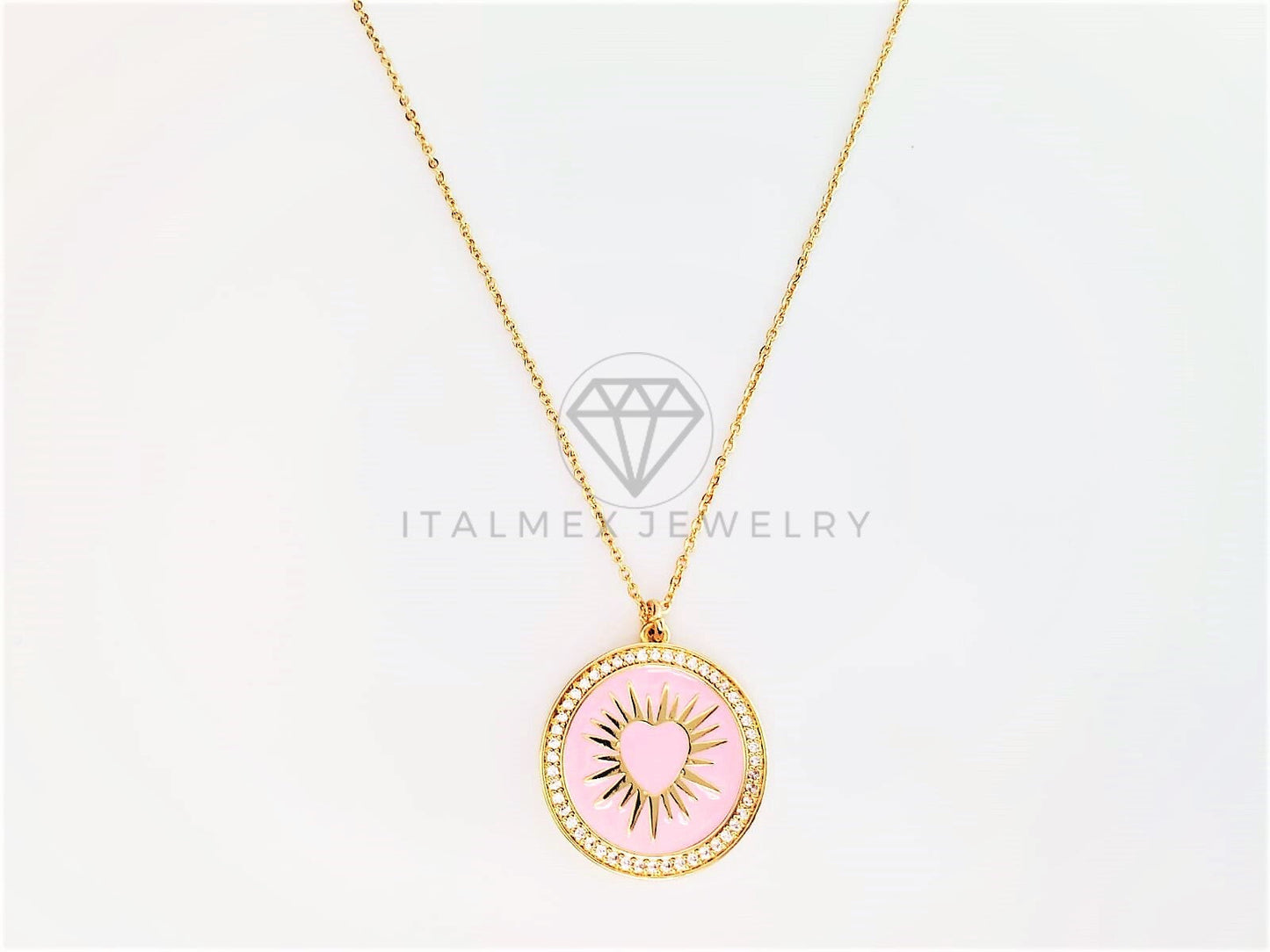 Collar Elegante - 103139 - Collar Corazón con Esmalte Rosa Oro Laminado 18K