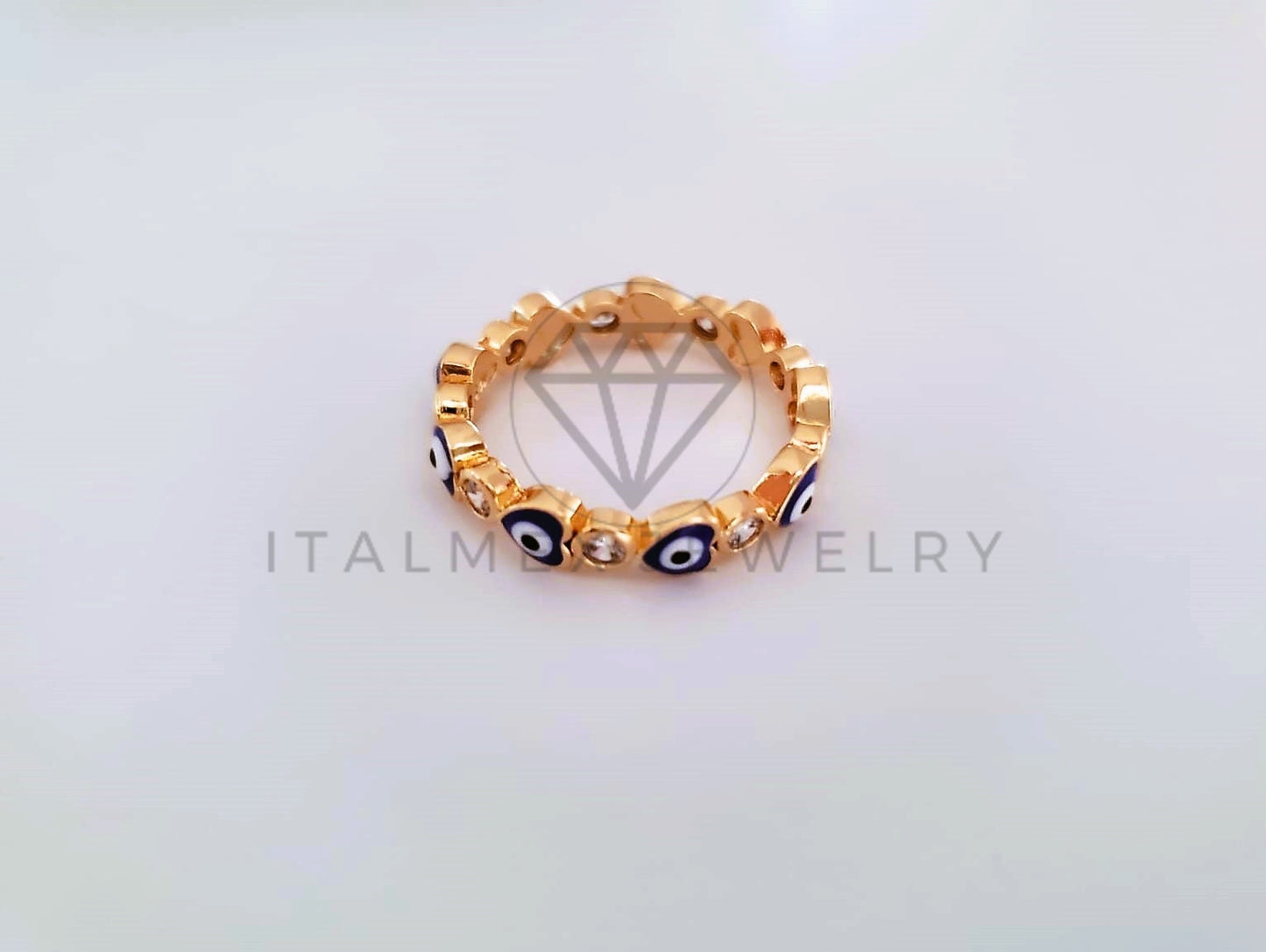Anillo de Lujo - 103908 - Anillo Ojo Turco Corazón Azul Oro Laminado 18K