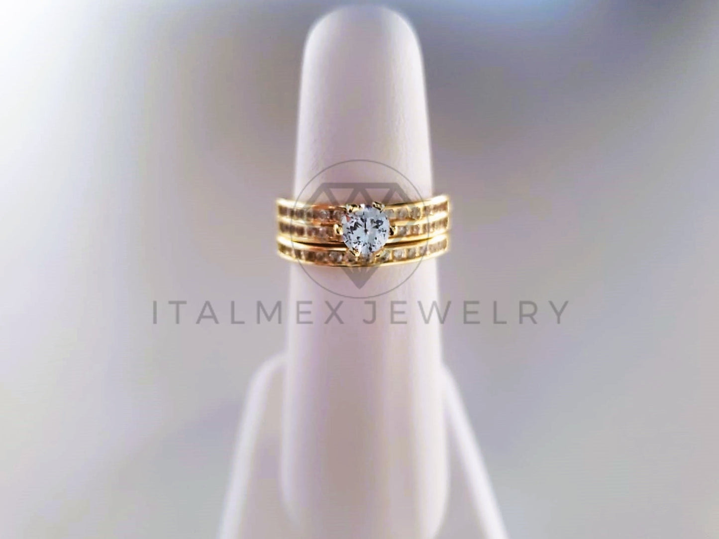 Anillo de Lujo - 103884 - Diseño Alianza Matrimonio CZ Clara Oro Laminado 18K