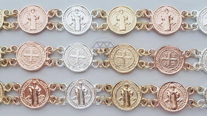 Pulsera de Lujo - 100190 - Diseño Moneda San Benito 3 Oros Oro Laminado 18K
