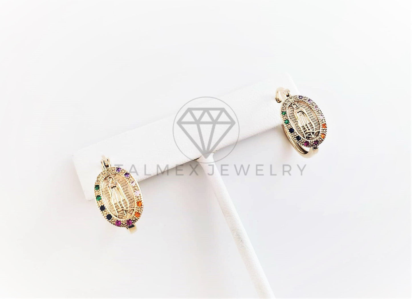 Arete de Lujo - 103013 - Diseño de Virgen de Guadalupe CZ Colores Oro Laminado 18K