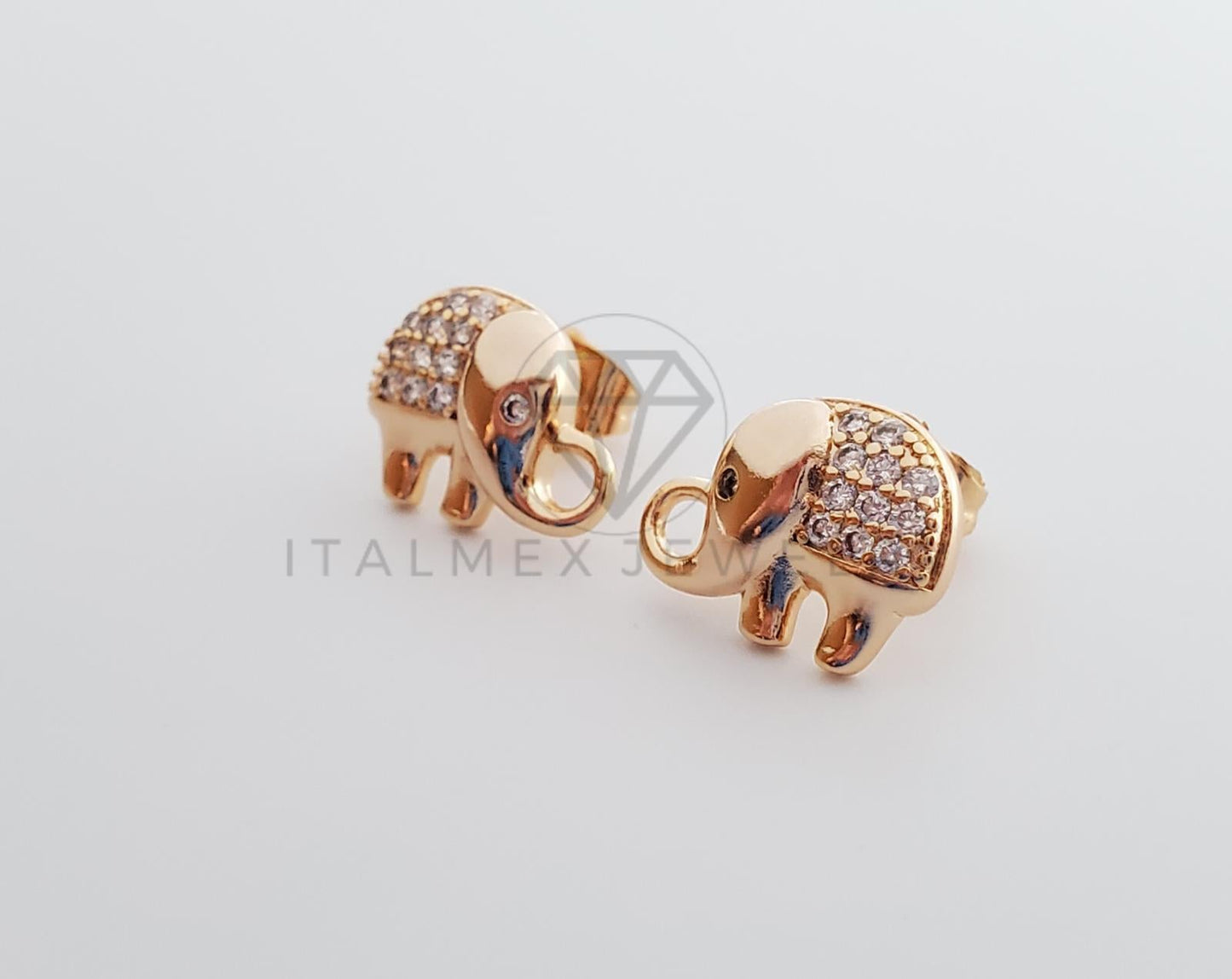 Broquel de Lujo - 101264 - Diseño de Elefante CZ Clara Oro Laminado 18K