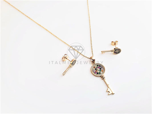 Juego de Lujo - 103048 - Diseño Llave CZ Colores Oro Laminado 18K