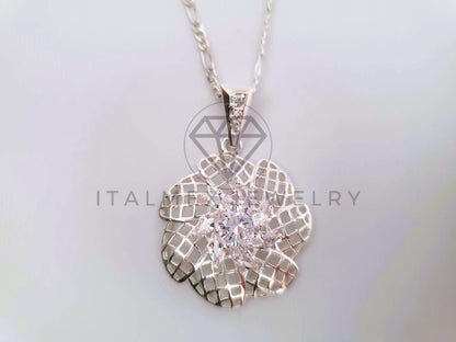 Dije Elegante - 104665 - Diseño Flor Red CZ Clara Plata Fina .925
