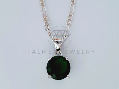 Dije No Religioso - 105002 - Dije Redondo Circonia Verde en Plata Fina .925