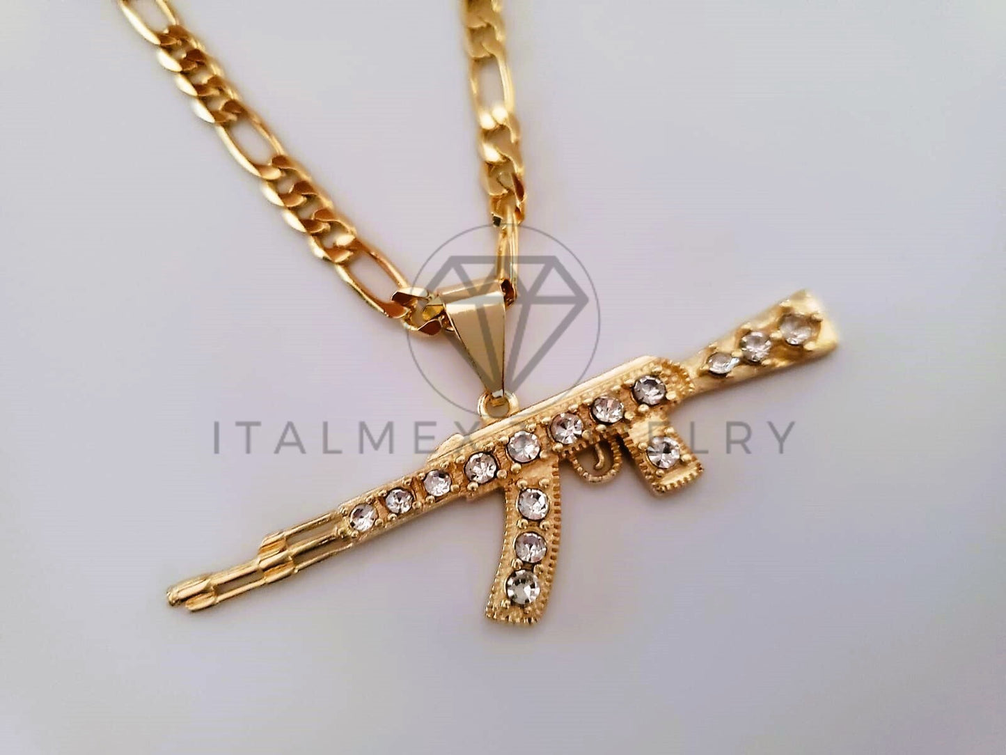 Dije Elegante - 104598 - Estilo AK 47 CZ Clara Oro Laminado 18K