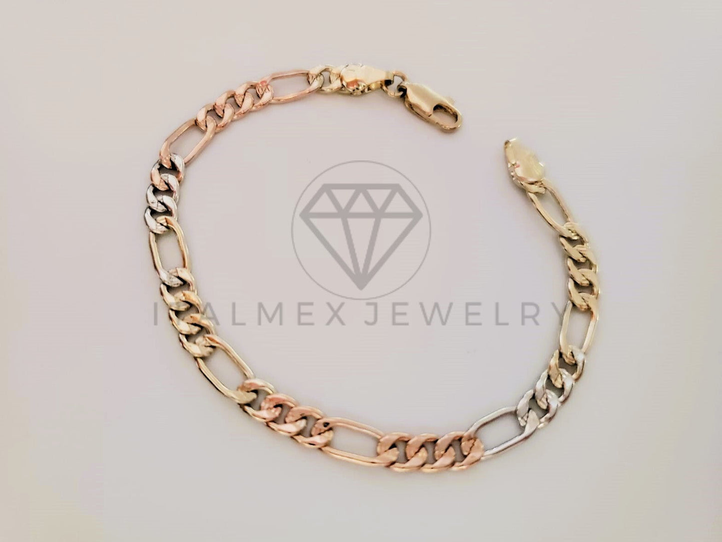 Pulsera de Lujo - 105308 - Pulsera Figaro Rayada Florentina 5mm Oro Laminado 18K