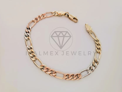 Pulsera de Lujo - 105308 - Pulsera Figaro Rayada Florentina 5mm Oro Laminado 18K