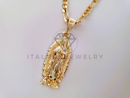 Dije de Lujo - 104610 - Dije Virgen de Guadalupe CZ Tricolor Oro Laminado 18K