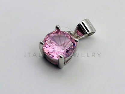 Dije No Religioso - 105503 - Dije Redondo Circonia Rosa Coral 6mm Plata .925