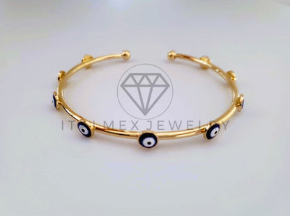 Pulsera Elegante - 104583 - Aro Ajustable Ojo Turco Azul Oro Laminado 18K