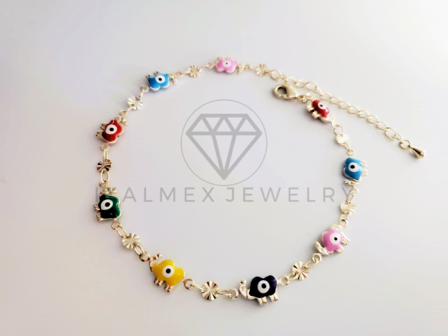 Tobillera de Lujo - 105326 - Tobillera Elefantes y Ojo turco Colores Oro Laminado 18K