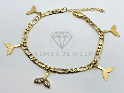 Tobillera Ajustable - 105543 - Diseño de Ballenas con Circonia Clara Oro Laminado 18K