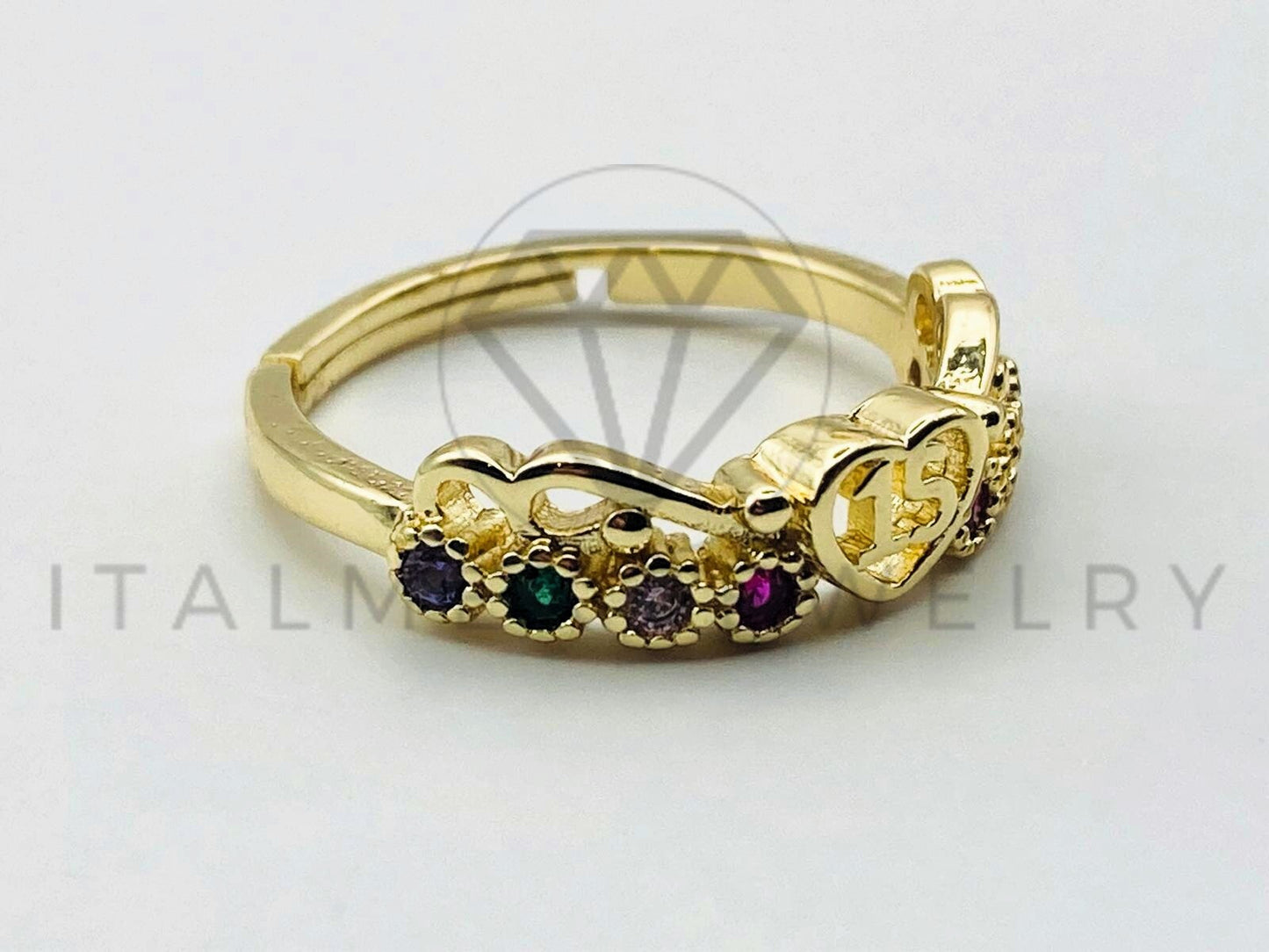 Anillo de Dama - 105558 - Diseño 15 Años Circonia Color Oro Laminado 18K