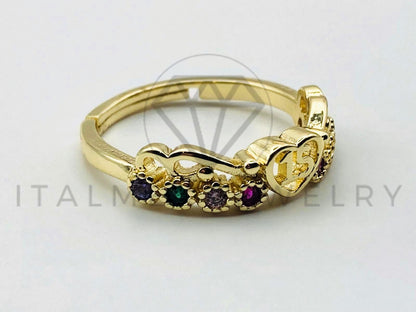 Anillo de Dama - 105558 - Diseño 15 Años Circonia Color Oro Laminado 18K