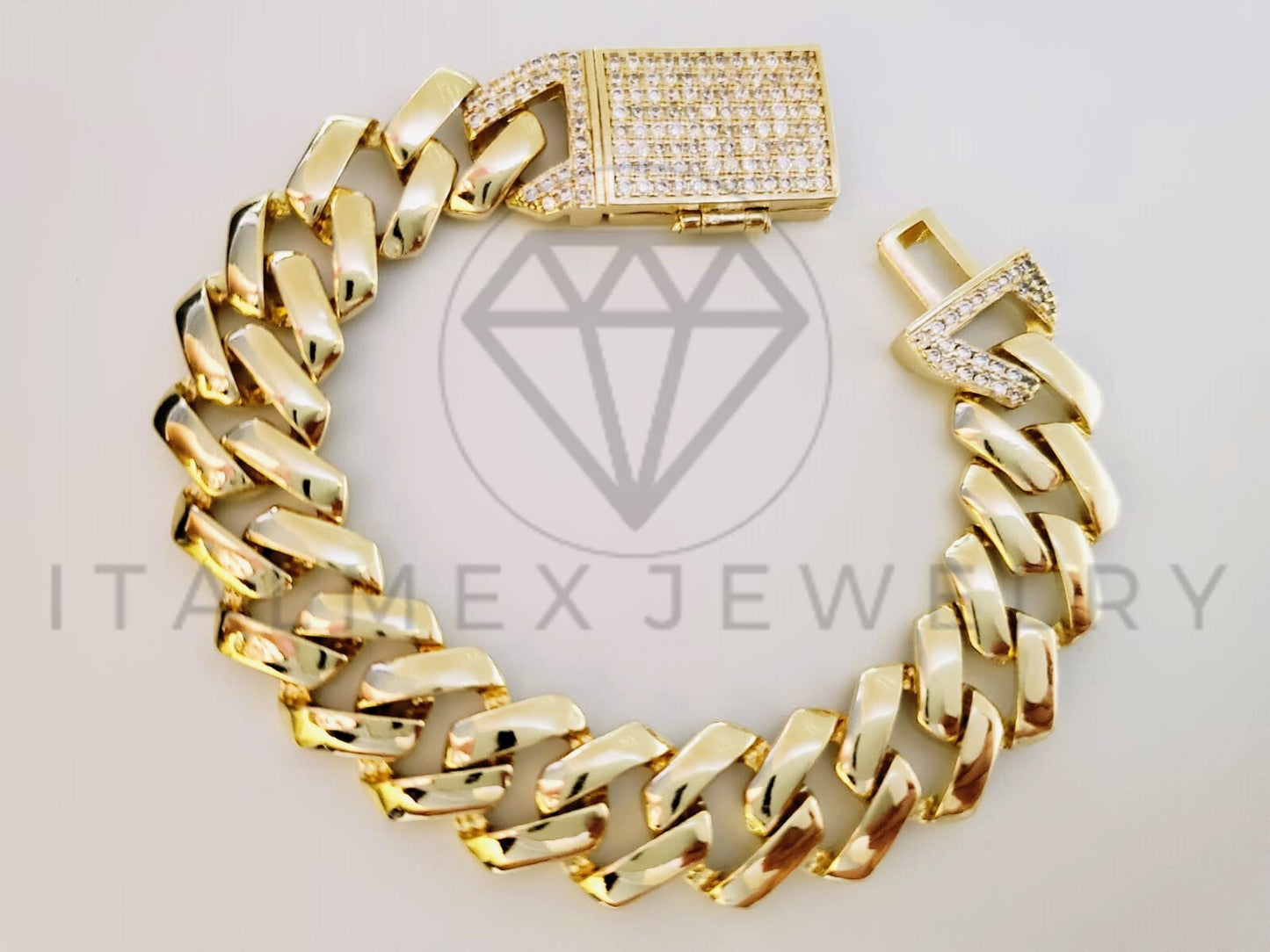 Pulsera de Lujo - 105101 - Diseño Double Link con Circonia Clara Oro Laminado 18K