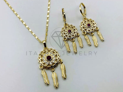 Juego de Lujo - 105624 - Juego Atrapa Pesadillas con Circonia Roja Oro Laminado 18K