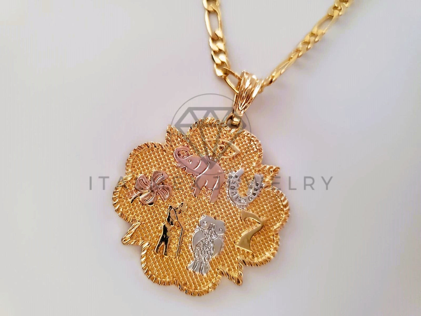Dije Elegante - 104602 - Trébol de las 7 Potencias Tamaño Mediano Oro Laminado 18K