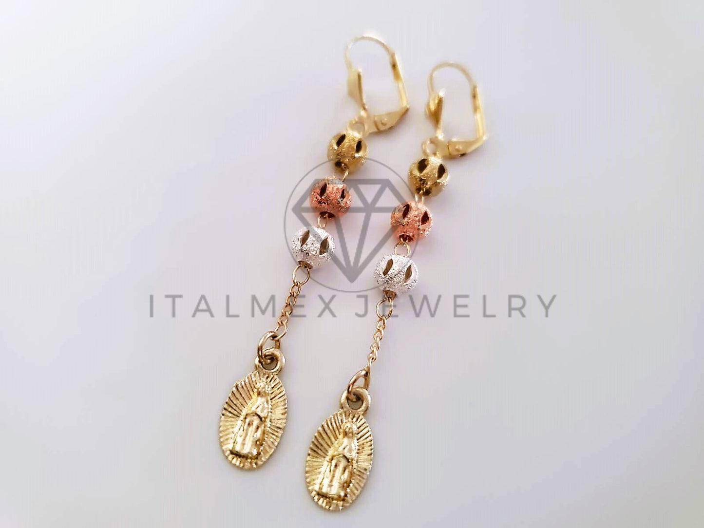 Arete de Lujo - 104611 - Arete Largo diseño de Rosario Virgen Oro Laminado 18K