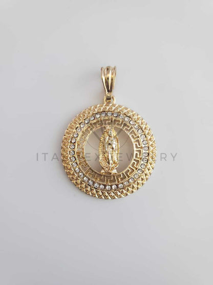 Dije Religioso - 102262 - Medalla Virgen CZ Clara Tamaño Grande Oro Laminado 18K