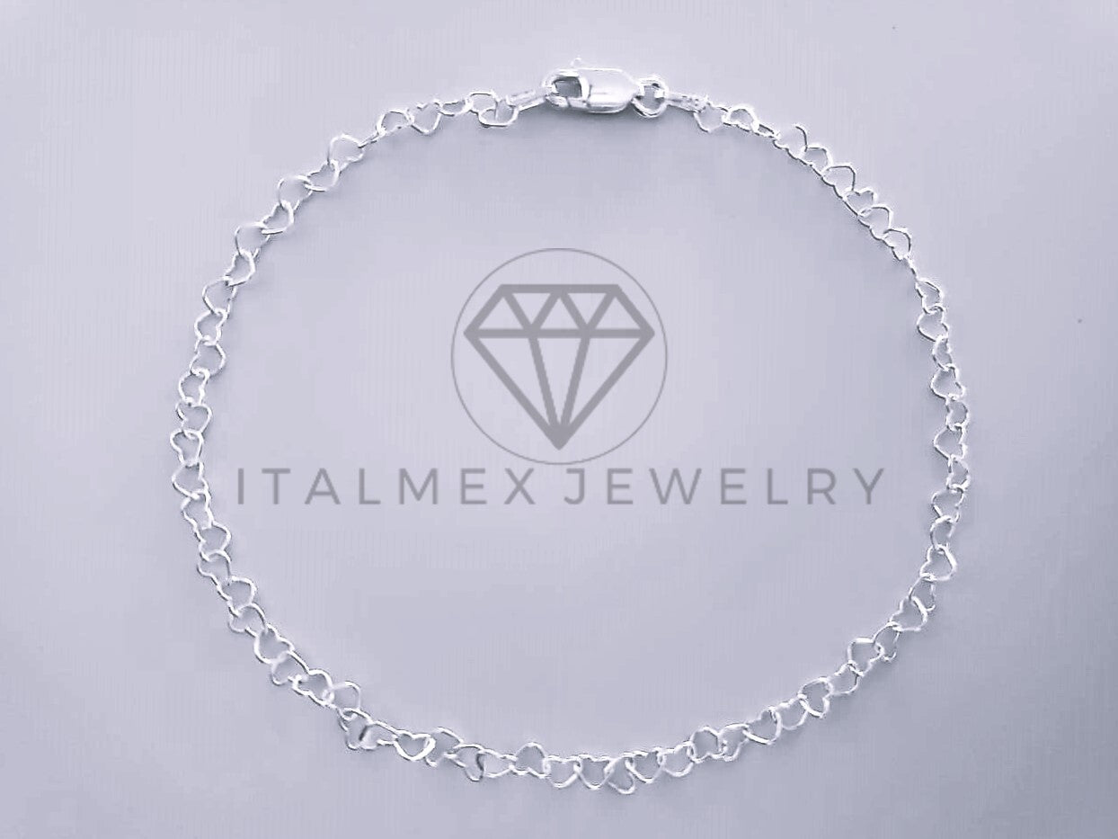 Tobillera Clasica - 104283 - Diseño Corazon 3mm/9" Plata .925