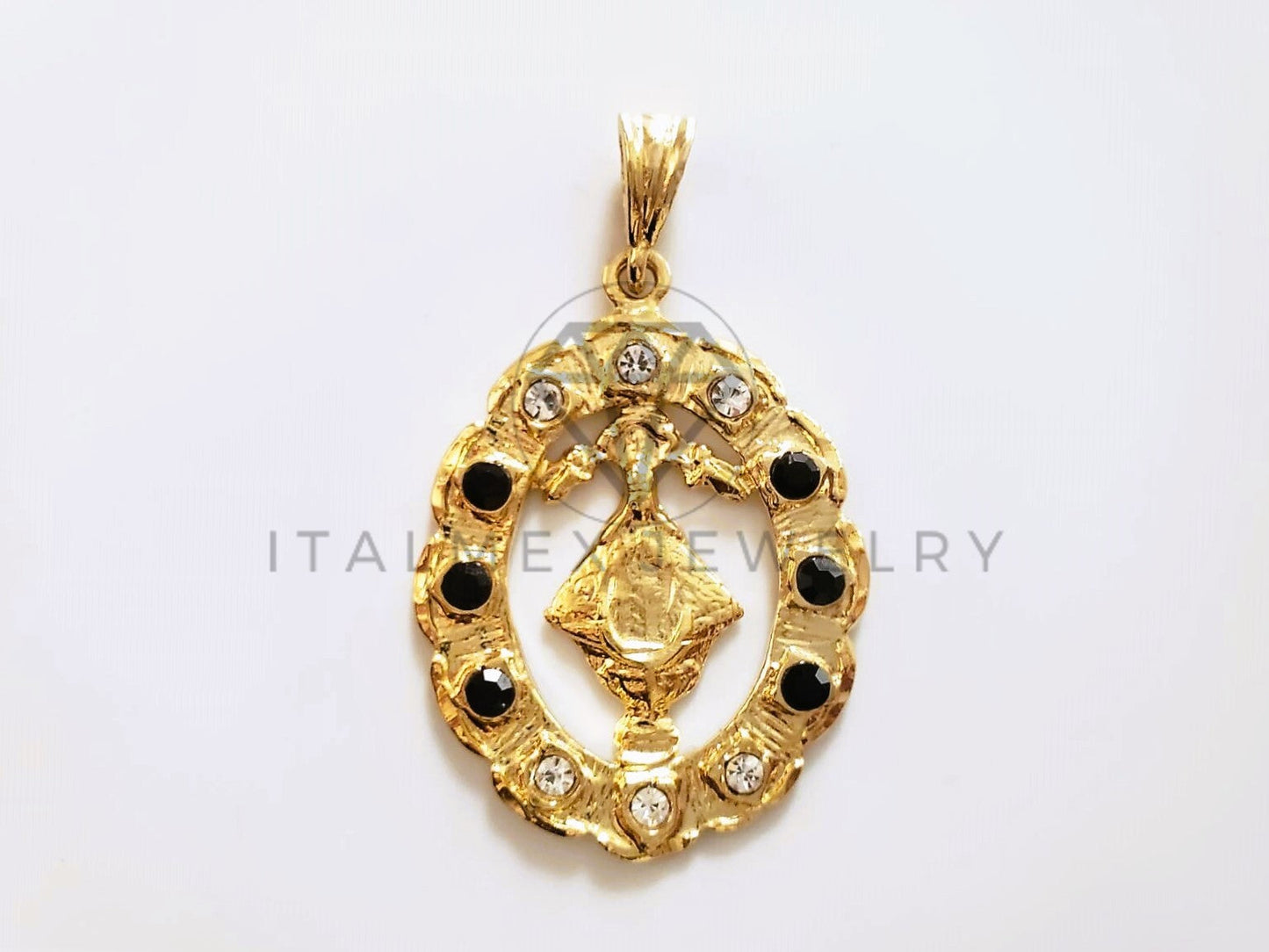 Dije Elegante - 104152 - Medalla Virgen San Juan de los Lagos CZ Bicolor Oro Laminado 18K