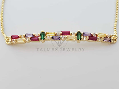 Pulsera Ajustable - 100346 - Diseño de Placa Rectangular CZ Colores Oro Laminado 18K