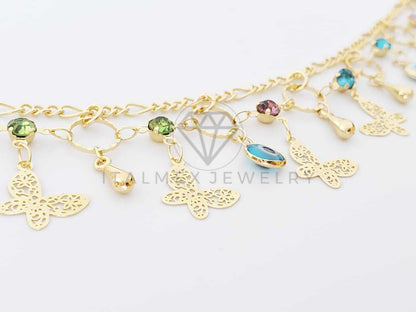Tobillera Ajustable - 100004 - Diseño de Mariposa con Ojos de Colores Oro Laminado 18K
