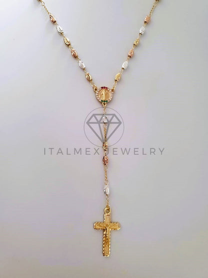 Rosario de Lujo - 104234 - Bola Rayada 3 Oros con Medalla San Judas y Circonia Oro Laminado 18K