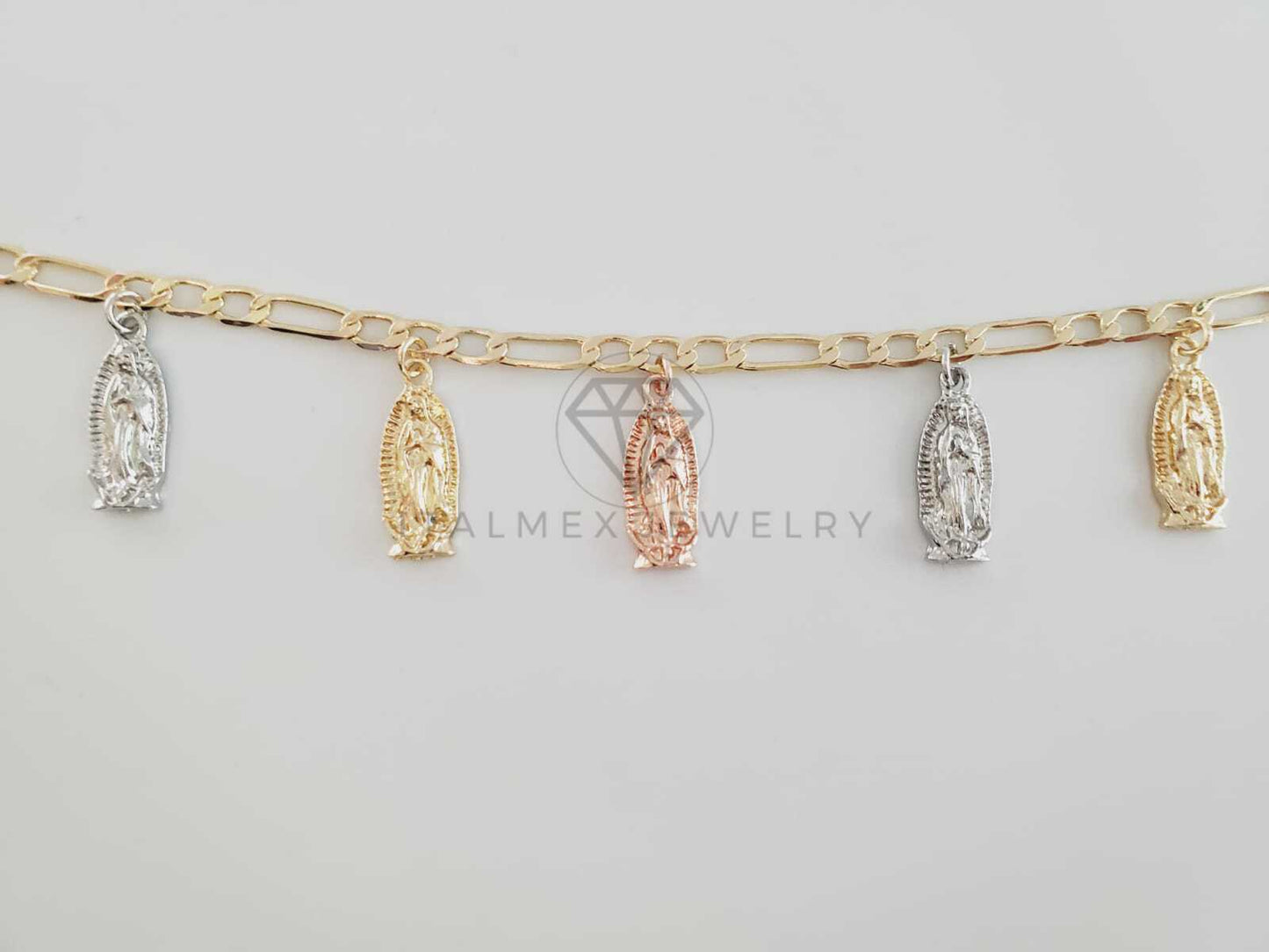 Tobillera Ajustable - 102712 - Diseño de Virgen de Guadalupe 3 Oros Oro Laminado 18K