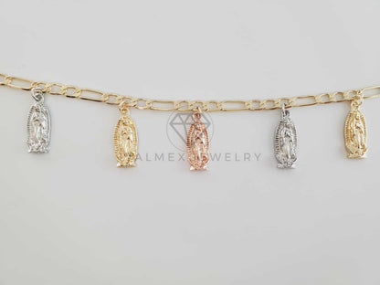 Tobillera Ajustable - 102712 - Diseño de Virgen de Guadalupe 3 Oros Oro Laminado 18K