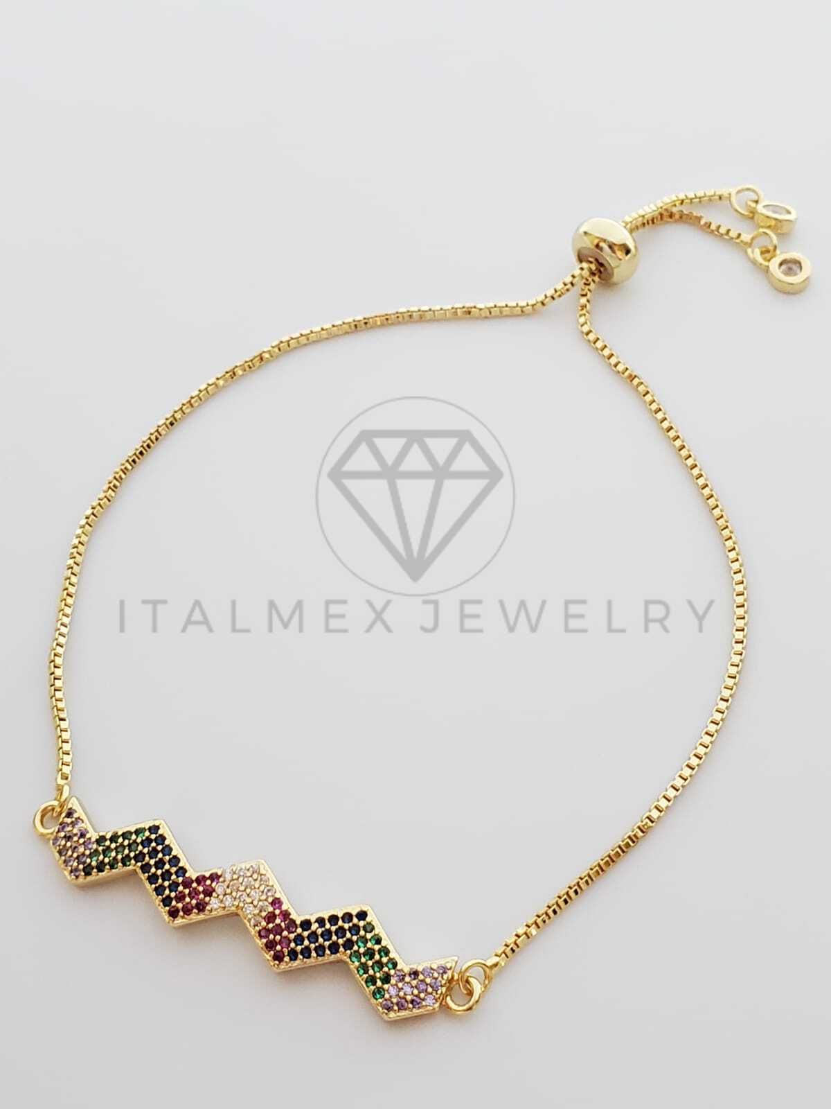 Pulsera Ajustable - 100340 - Diseño de ZigZag de CZ Color Oro Laminado 18K