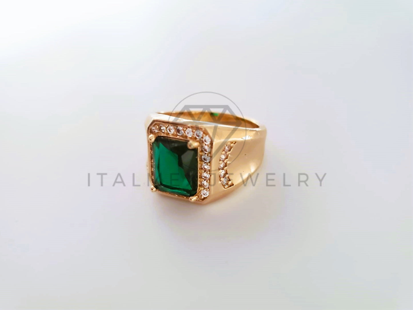 Anillo de Lujo - 103919 - Diseño Cuadrado CZ Verde Oro Laminado 18K