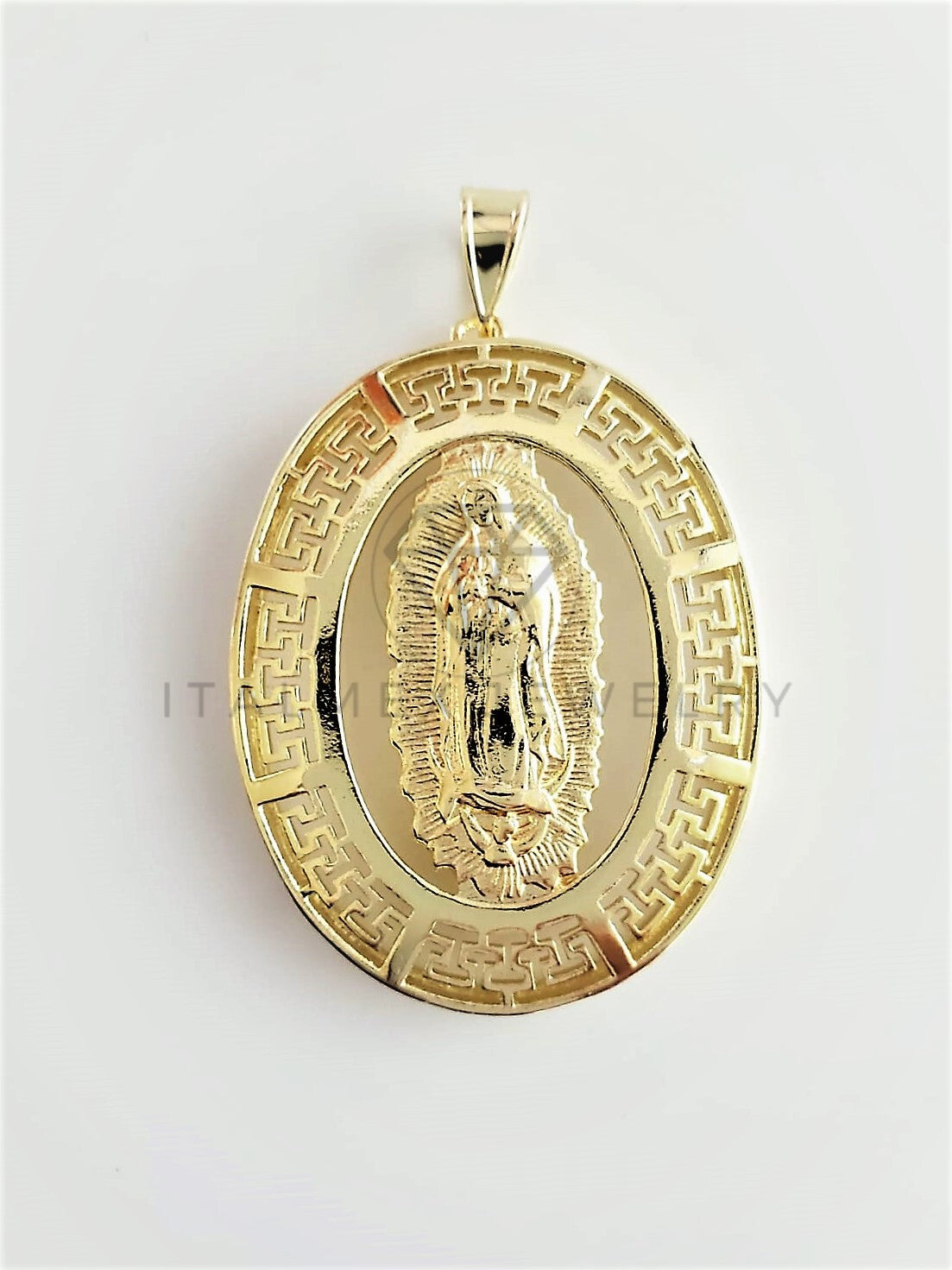 Dije Religioso - 102762 - Medalla Virgen de Guadalupe Grecas Extra Grande Oro Laminado 18K
