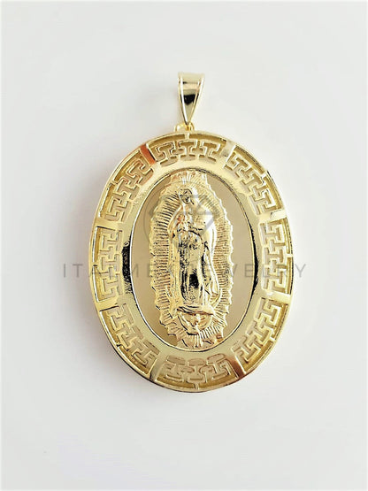 Dije Religioso - 102762 - Medalla Virgen de Guadalupe Grecas Extra Grande Oro Laminado 18K