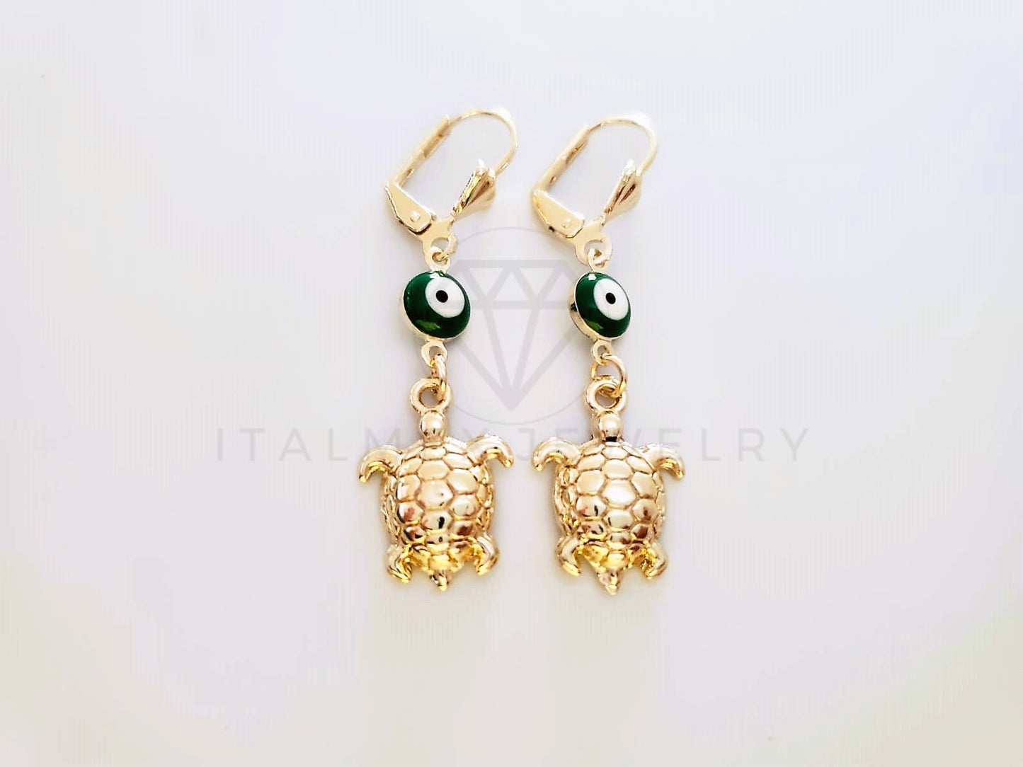 Arete de Lujo - 104036 - Estilo Tortuga Ojo Turco Verde Oro Laminado 18K