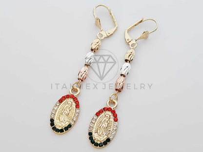 Arete de Lujo - 100769 - Arete Largo de Rosario Virgen CZ Tricolor Oro Laminado 18K