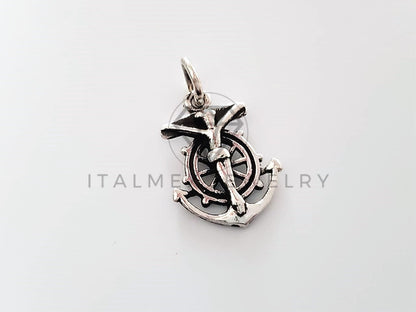 Dije Religioso - 104284 - Diseño Ancla Cristo Plata Fina .925