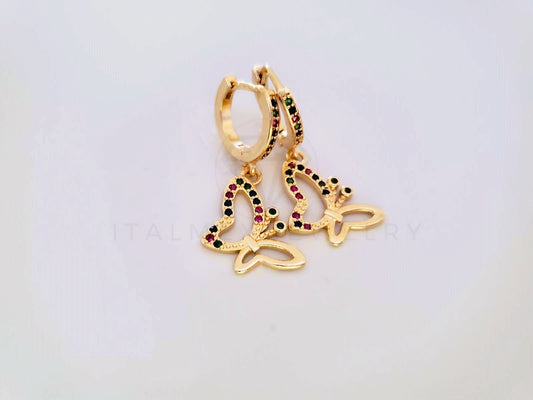 Huggie de Lujo - 104004 - Diseño de Mariposa CZ Color Oro Laminado 18K