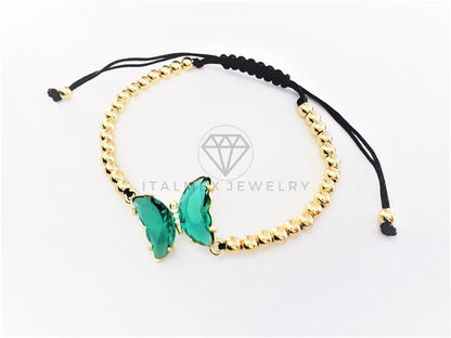 Pulsera de Lujo - 103177 - Diseño Bolitas con Mariposa CZ Verde Oro Laminado 18K