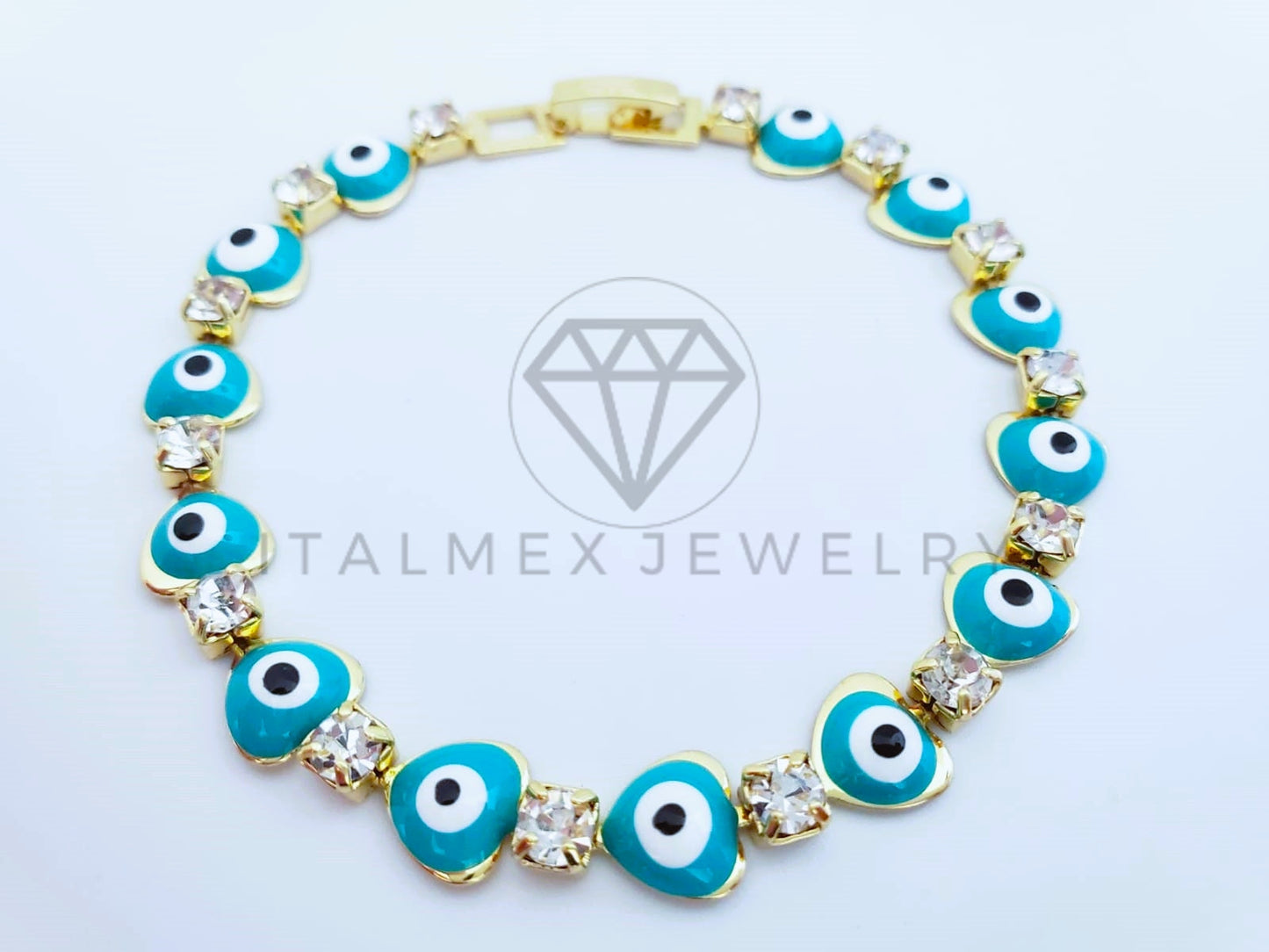 Pulsera Elegante - 103588 - Pulsera Corazon Ojo Turco Azul Oro Laminado 18K