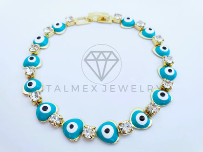 Pulsera Elegante - 103588 - Pulsera Corazon Ojo Turco Azul Oro Laminado 18K