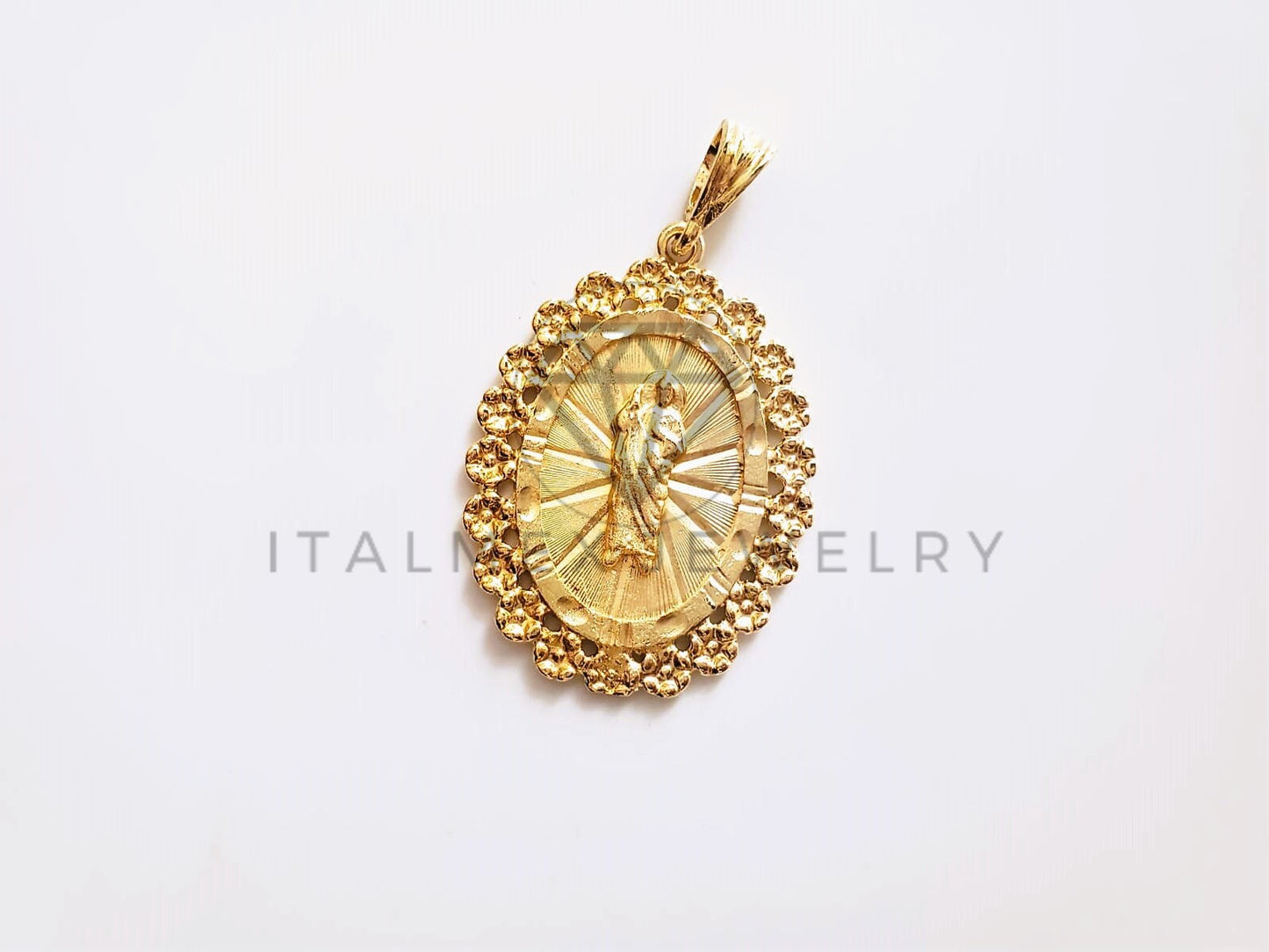 Dije Religioso - 104189 - Medalla Diamantada San Judas Bisel Flores Oro Laminado 18K
